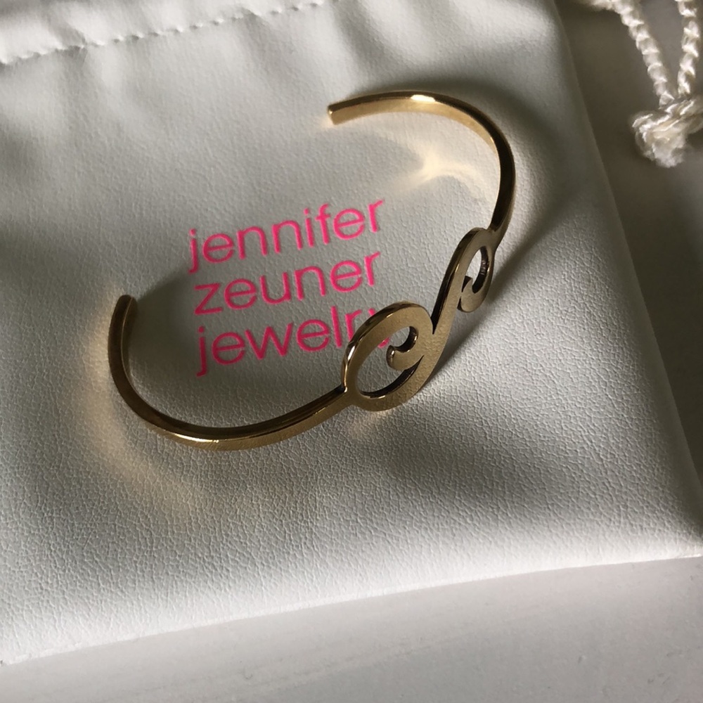 Jennifer Zeuner “S” initial cuff bangle - 14k yellow gold plated silver